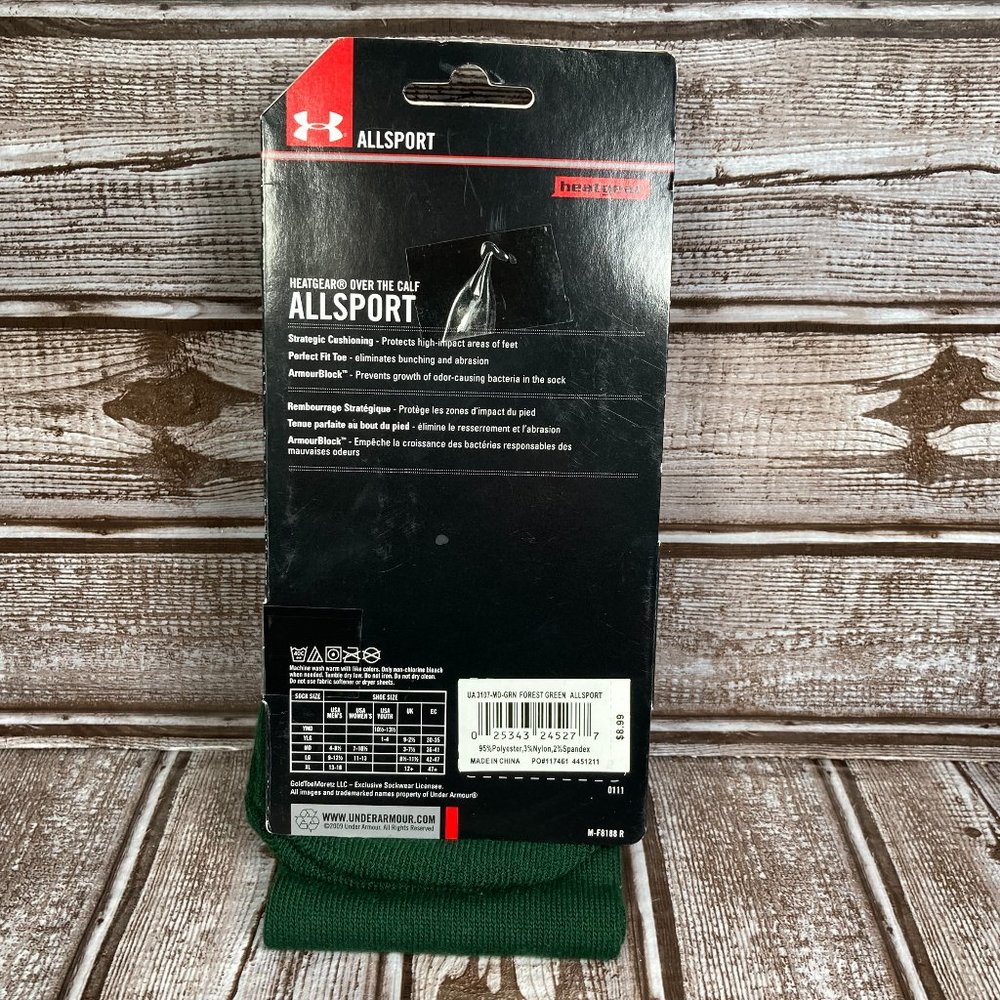 UNDER ARMOUR ALLSPORT Heatgear Over The Calf Socks Unisex M Forest Green NWT - Picture 2 of 4